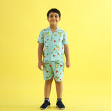 Crocodile Splash Design Hand Block Printed Cotton Half Sleeve Co-ord Set for Boys