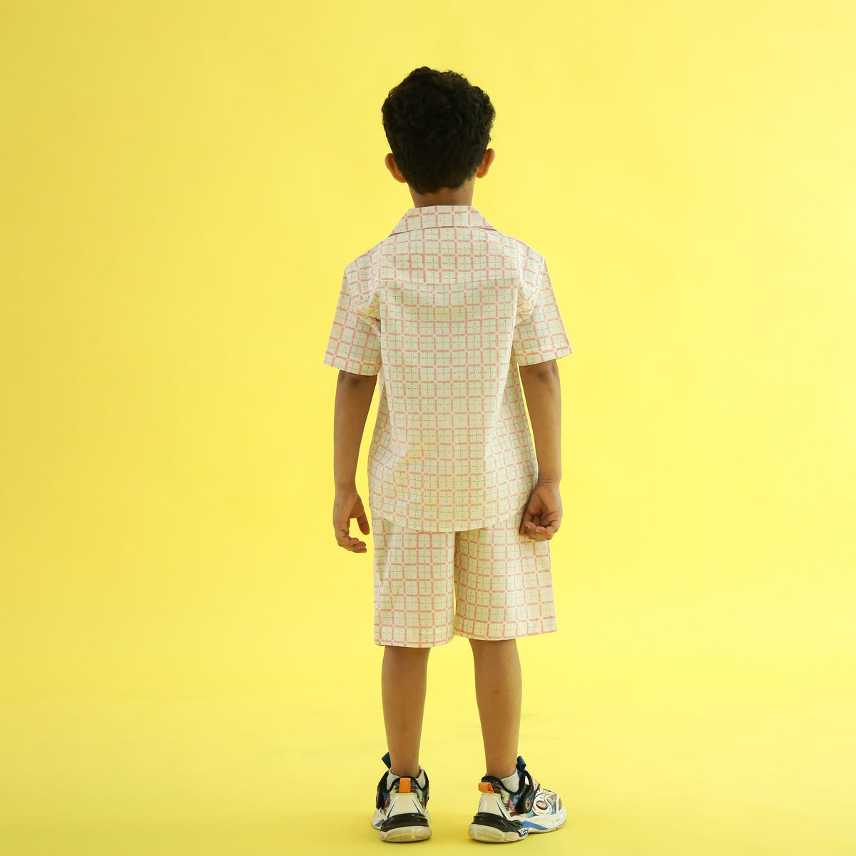 Sweet Blooms Checkered Design Hand Block Printed Cotton Half Sleeve Co-ord Set for Boys