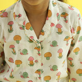 Organic Cotton Night Suit - Snail & Mushroom Design Hand Block Printed for Girls