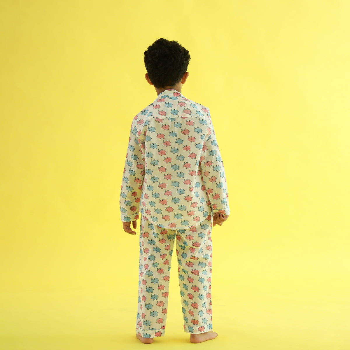 Parade of Elephants Design Hand Block Printed Cotton Night Suit for Boys