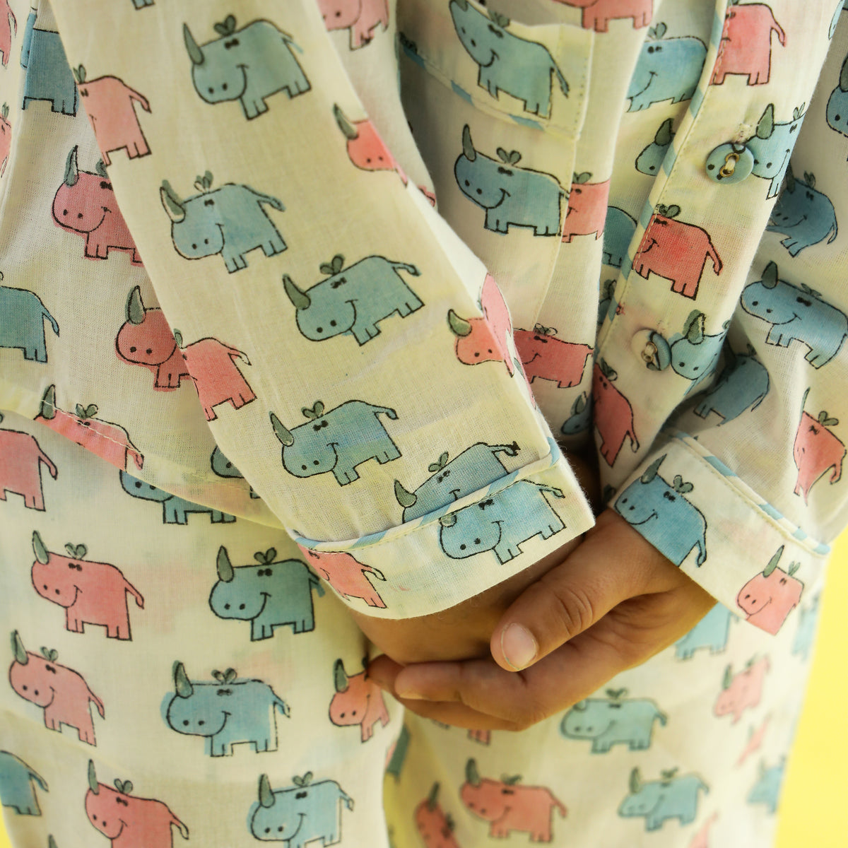Parade of Elephants Design Hand Block Printed Cotton Night Suit for Boys