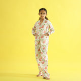 Organic Cotton Night Suit - Owl & Rainbow Print Hand Block Printed  for Girls