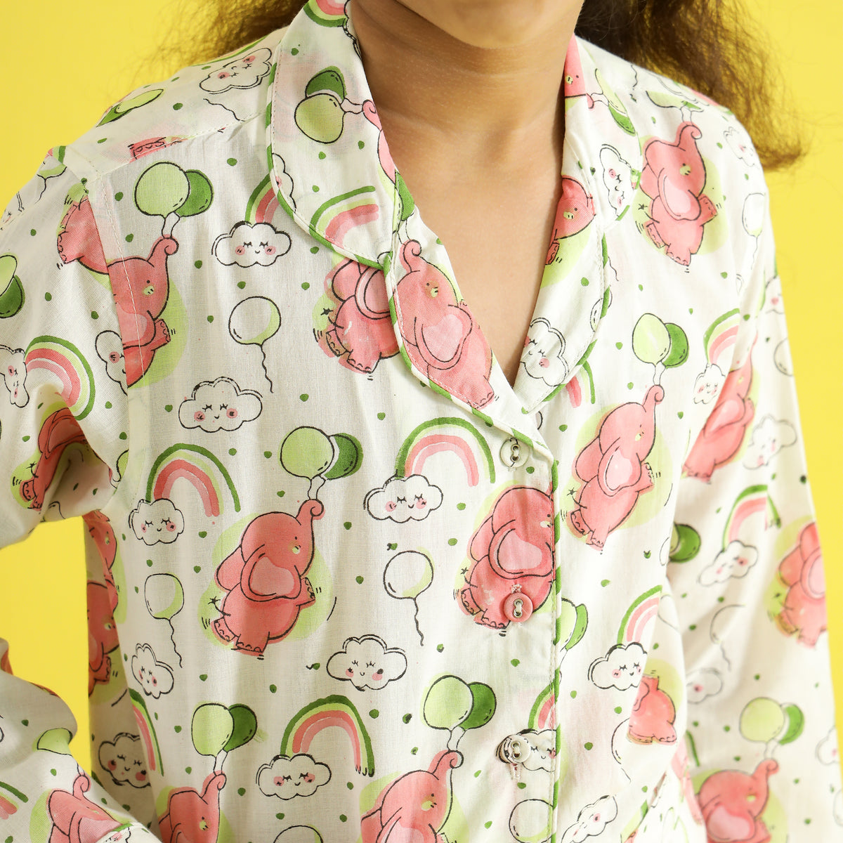 Organic Cotton Night Suit - Owl & Rainbow Print Hand Block Printed  for Girls