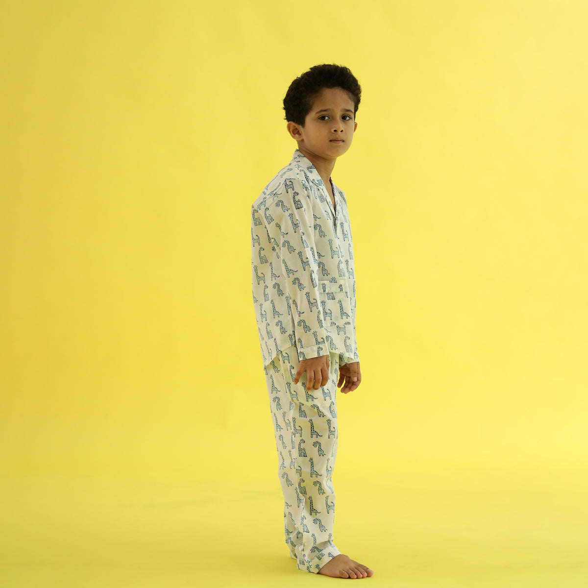 Spotty Giraffe Design Hand Block Printed Cotton Night Suit for Boys