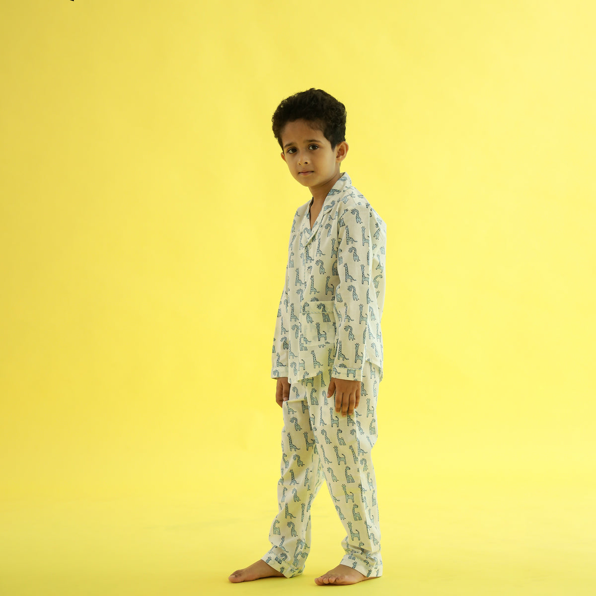 Spotty Giraffe Design Hand Block Printed Cotton Night Suit for Boys