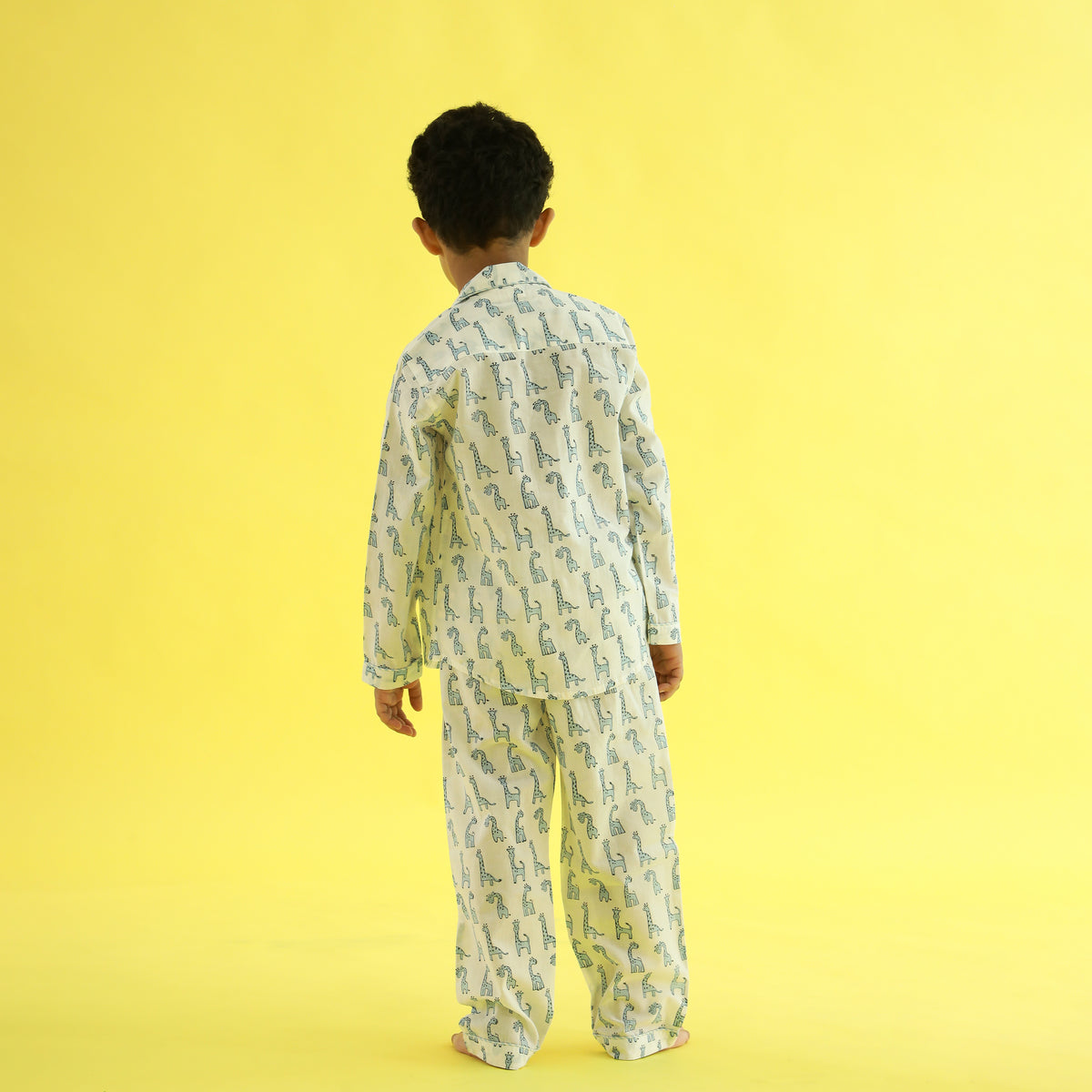 Spotty Giraffe Design Hand Block Printed Cotton Night Suit for Boys