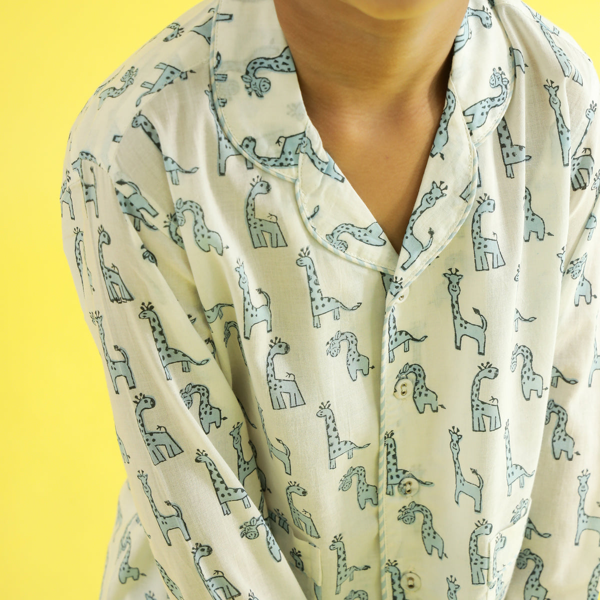 Spotty Giraffe Design Hand Block Printed Cotton Night Suit for Boys