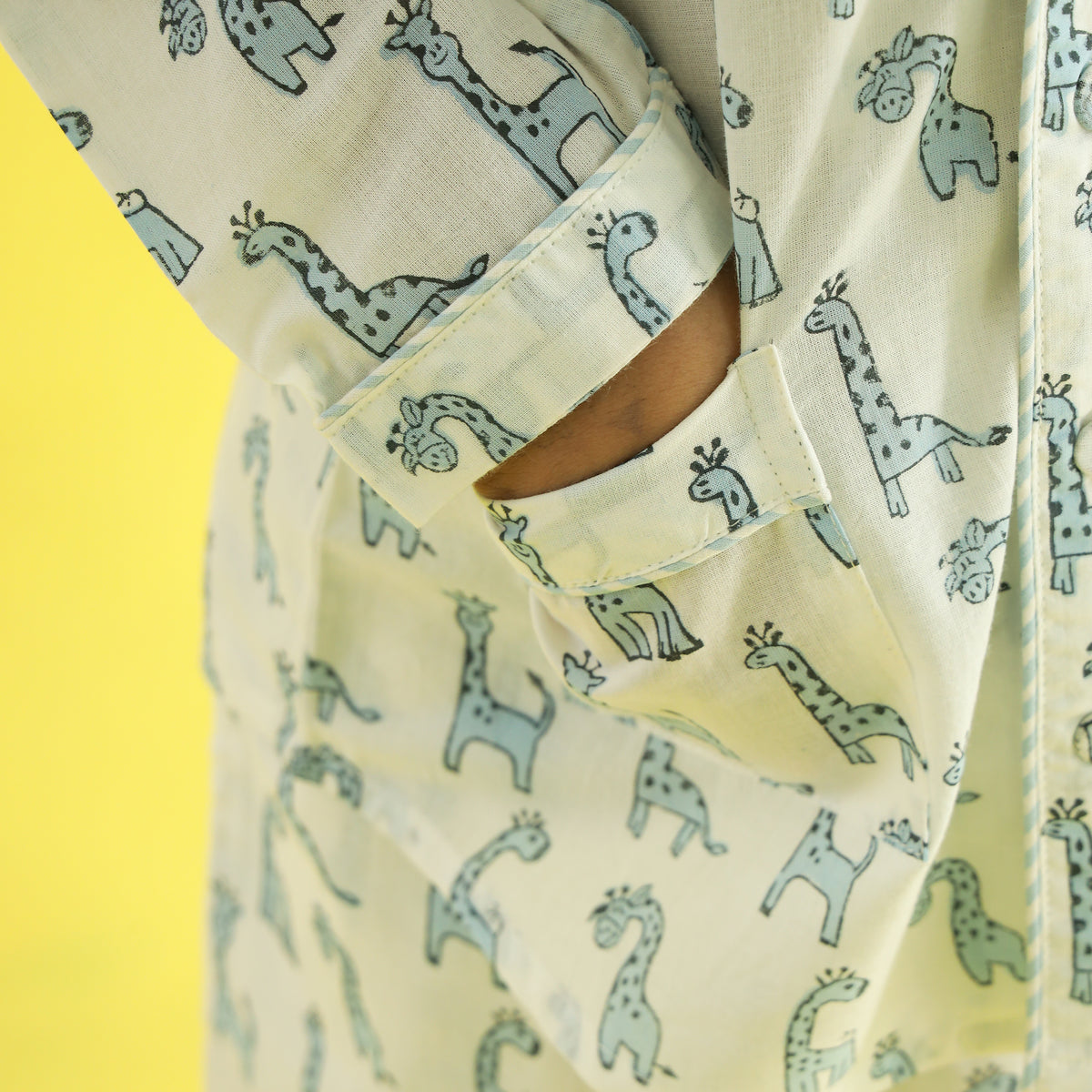 Spotty Giraffe Design Hand Block Printed Cotton Night Suit for Boys