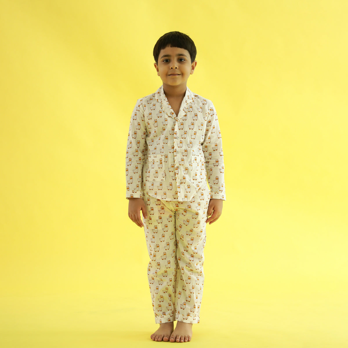 Owl Dreams Design Hand Block Printed Cotton Night Suit for Girls