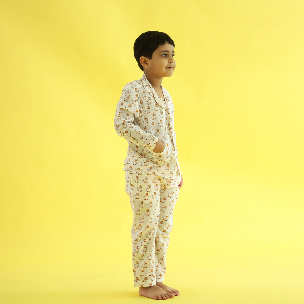 Owl Dreams Design Hand Block Printed Cotton Night Suit for Girls