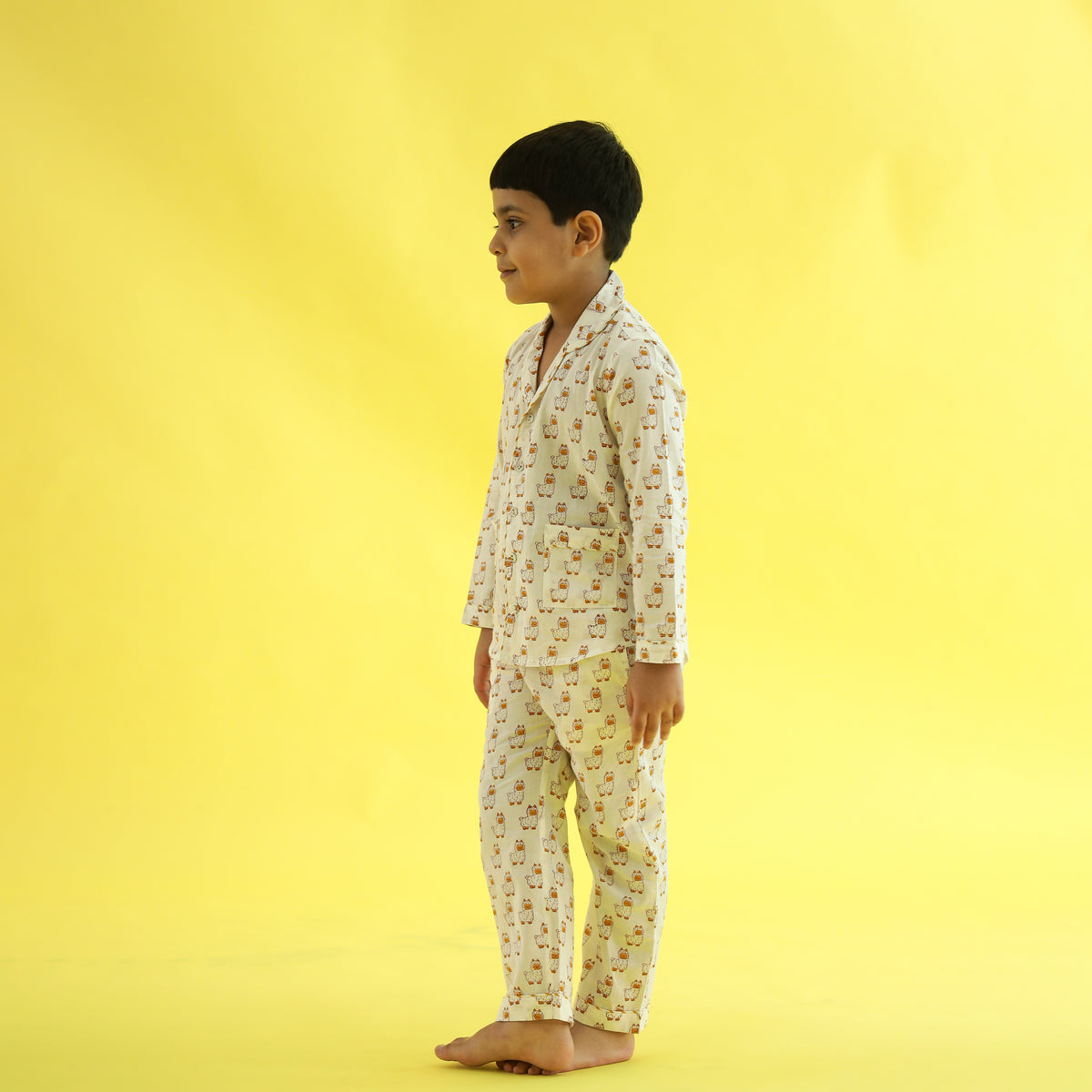 Owl Dreams Design Hand Block Printed Cotton Night Suit for Girls