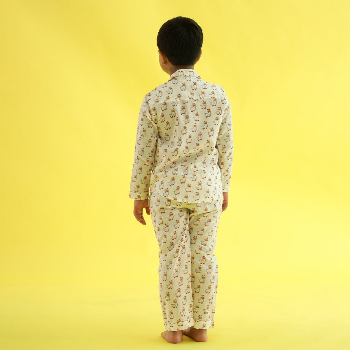 Owl Dreams Design Hand Block Printed Cotton Night Suit for Girls