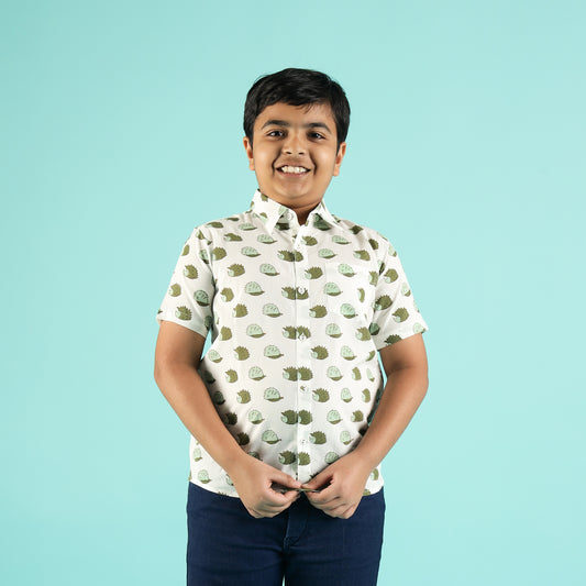 Hedgehog Haven Design Hand Block Printed Cotton Half Sleeve Shirt for Boys – Sanganeri Kids Wear