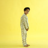Sleepy Elephants Design Hand Block Printed Cotton Night Suit for Boys