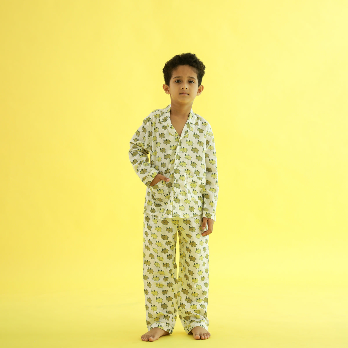 Sleepy Elephants Design Hand Block Printed Cotton Night Suit for Boys