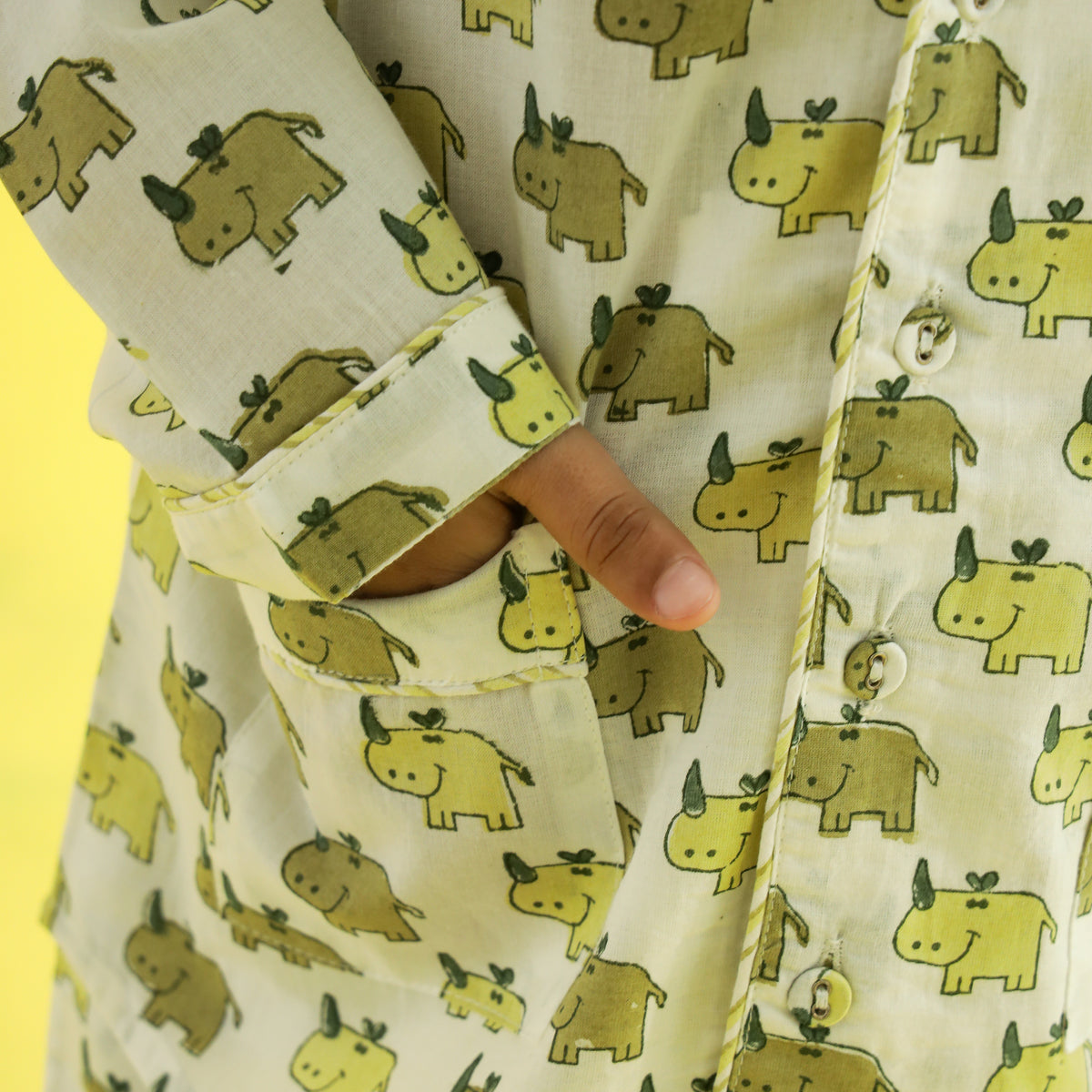 Sleepy Elephants Design Hand Block Printed Cotton Night Suit for Boys