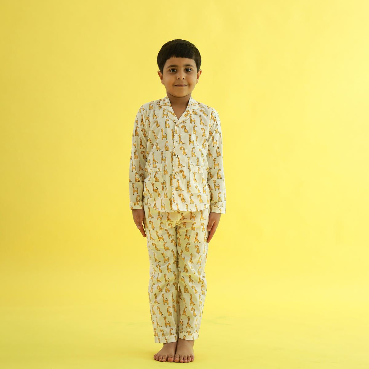 Giraffe Design Hand Block Printed Cotton Night Suit for Boys