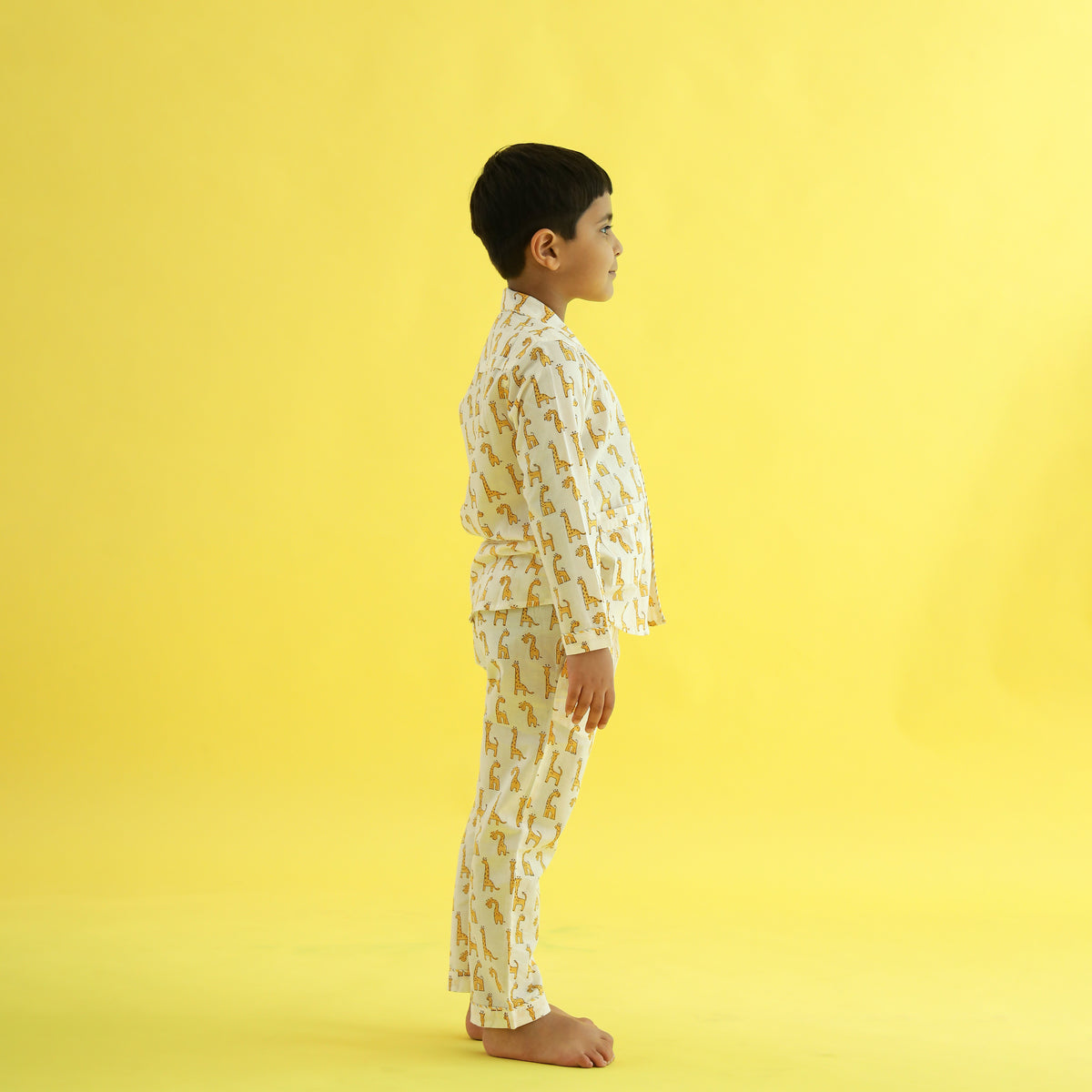 Giraffe Design Hand Block Printed Cotton Night Suit for Boys