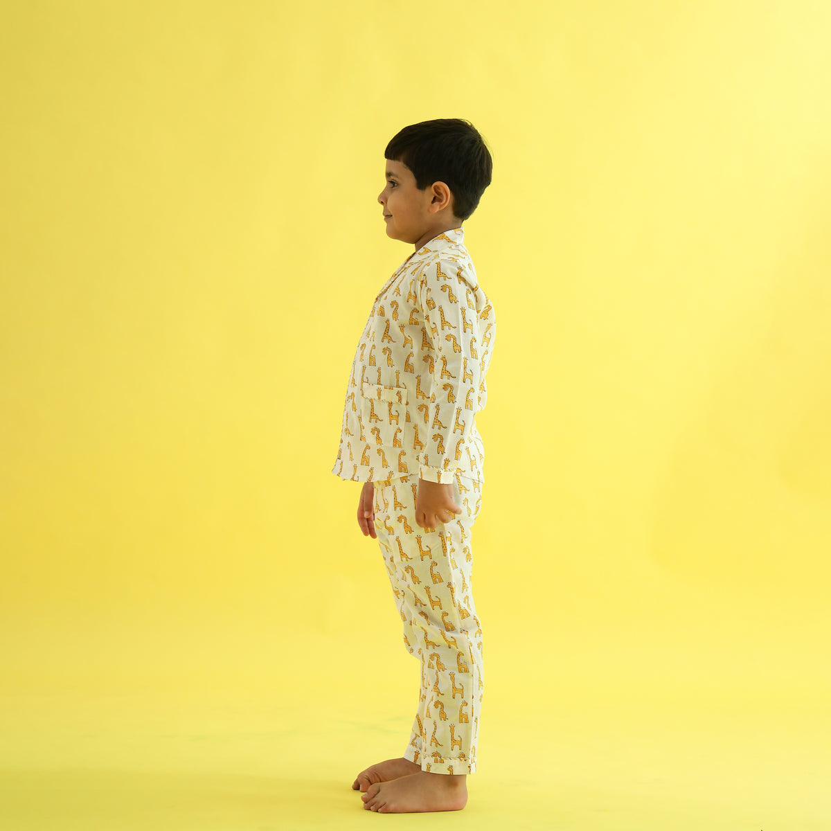 Giraffe Design Hand Block Printed Cotton Night Suit for Boys