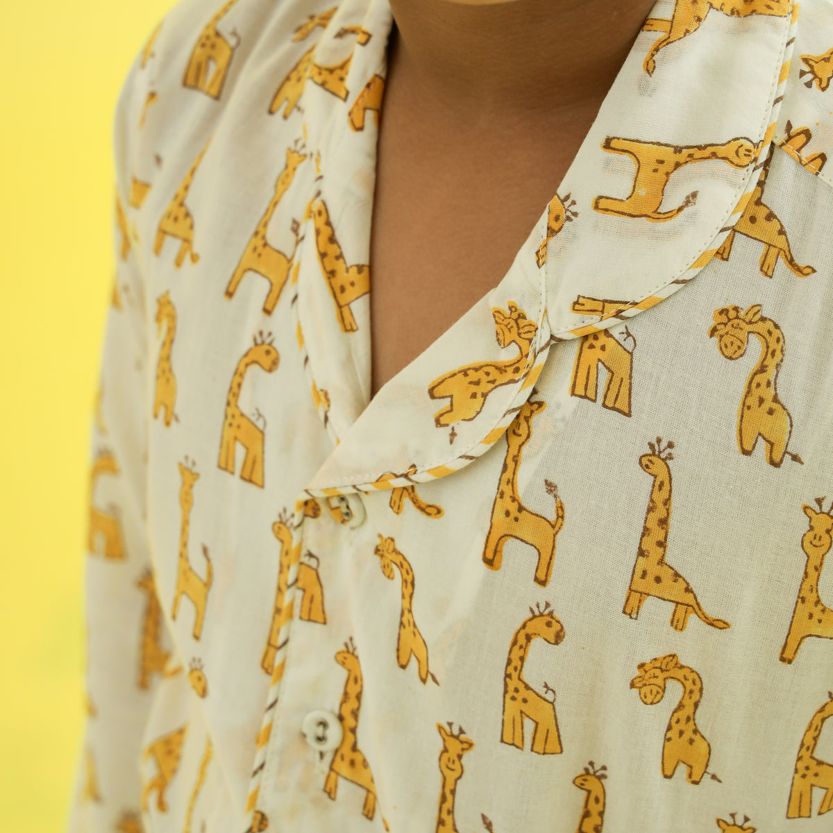 Giraffe Design Hand Block Printed Cotton Night Suit for Boys