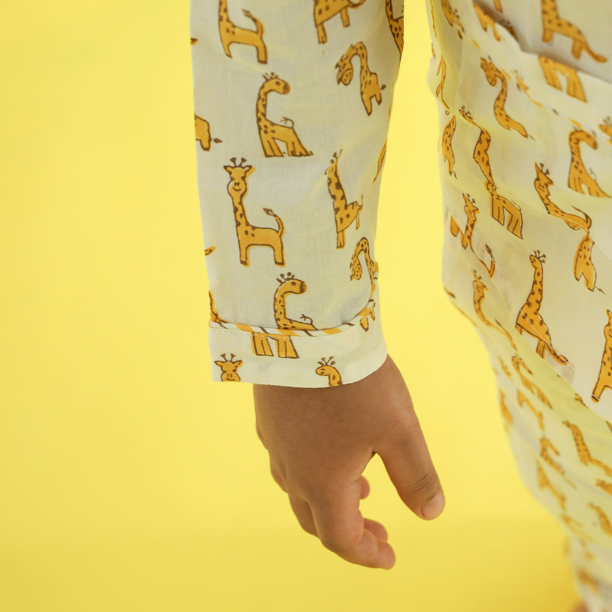 Giraffe Design Hand Block Printed Cotton Night Suit for Boys