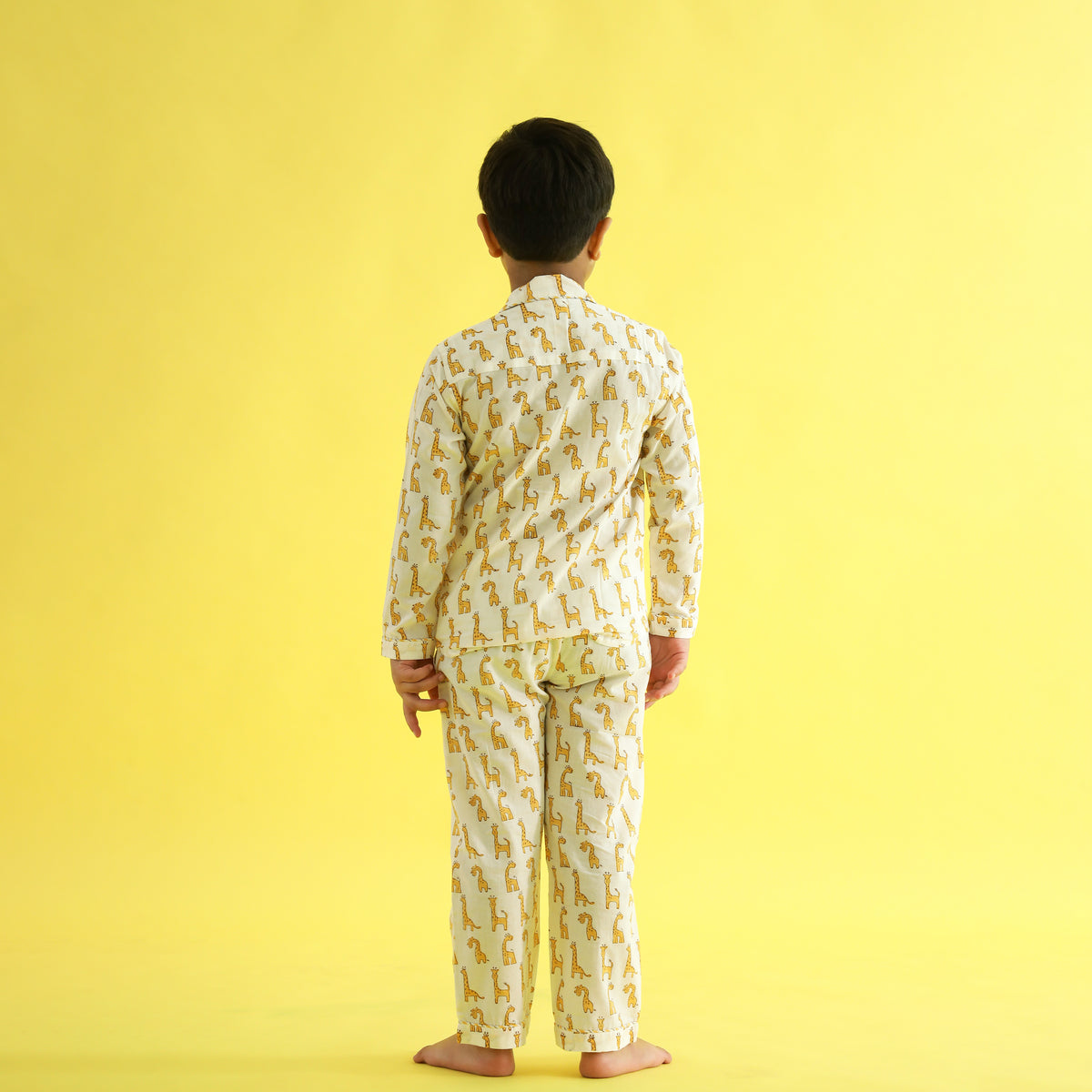Giraffe Design Hand Block Printed Cotton Night Suit for Boys