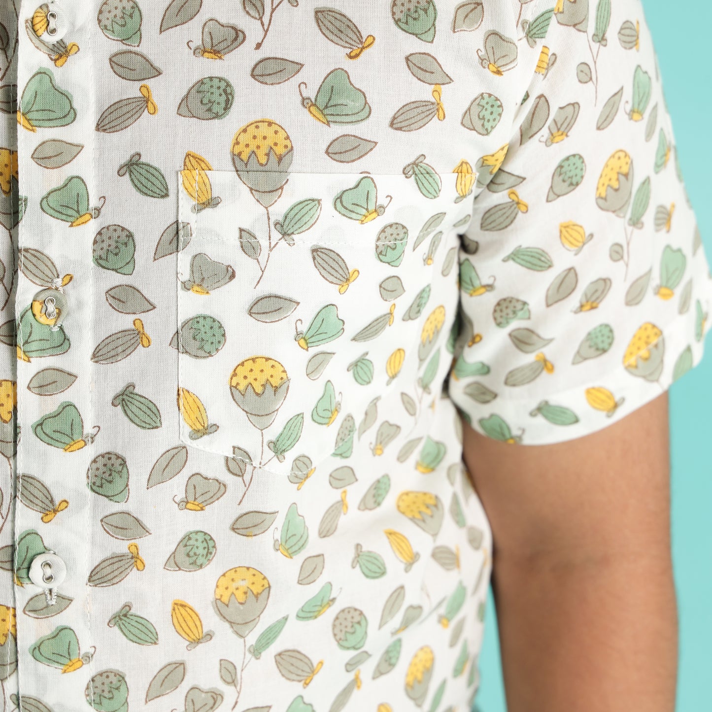 Lemon Leaf Design Hand Block Printed Cotton Half Sleeve Shirt for Boys – Sanganeri Kids Wear