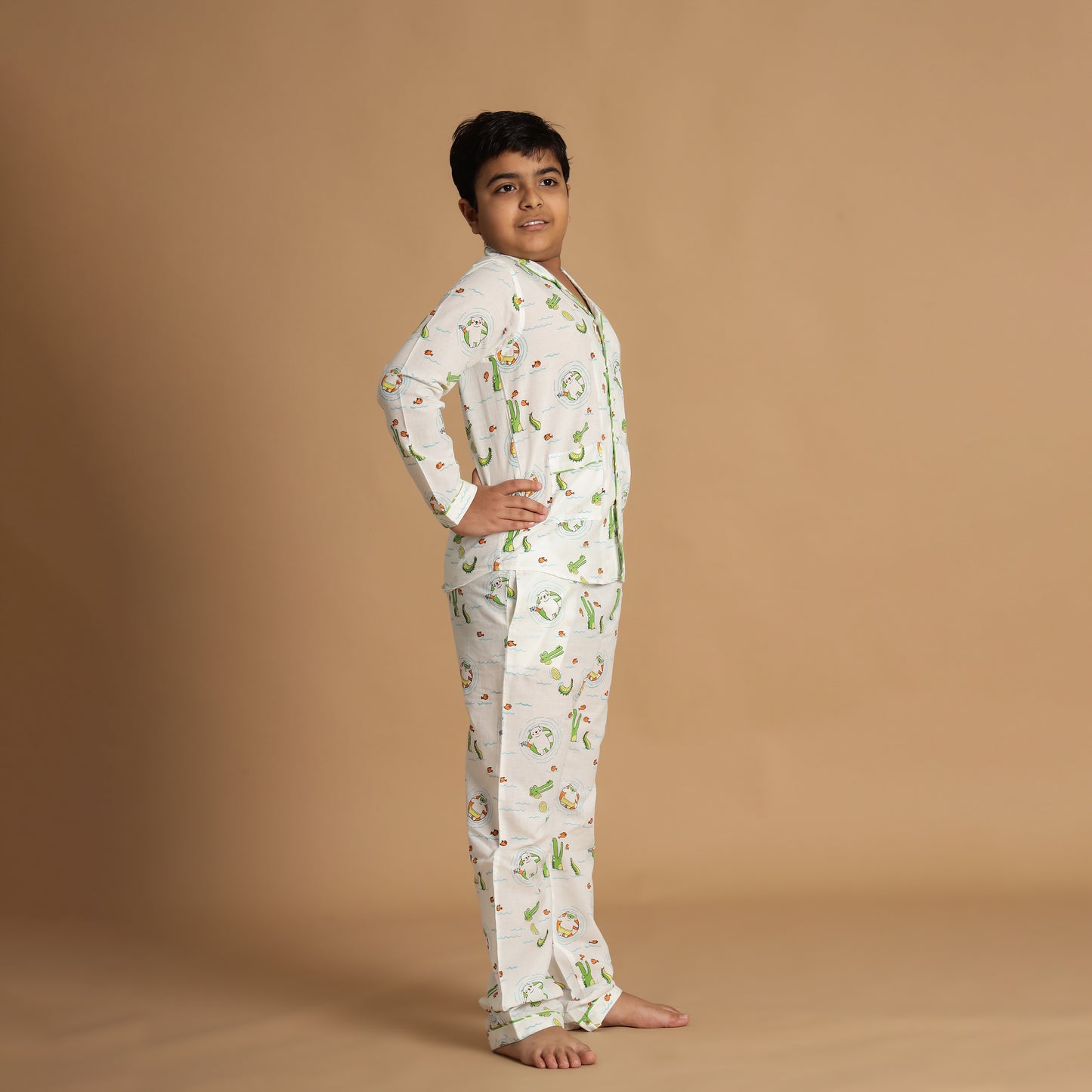 Crocodile Cruise Design Hand Block Printed Cotton Night Suit for Boys