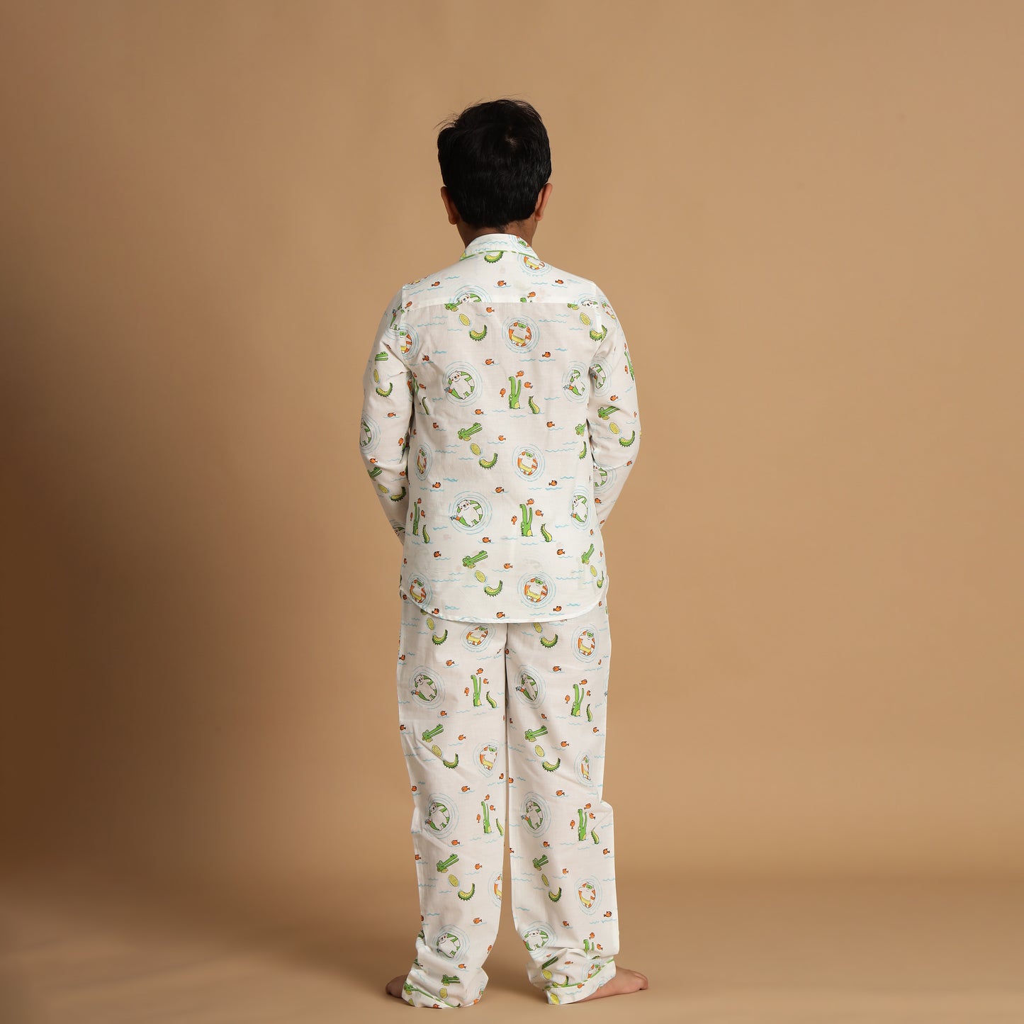 Swamp Buddies Design Hand Block Printed Cotton Night Suit for Boys
