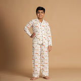 Animal Parade Design Hand Block Printed Cotton Night Suit for Boys