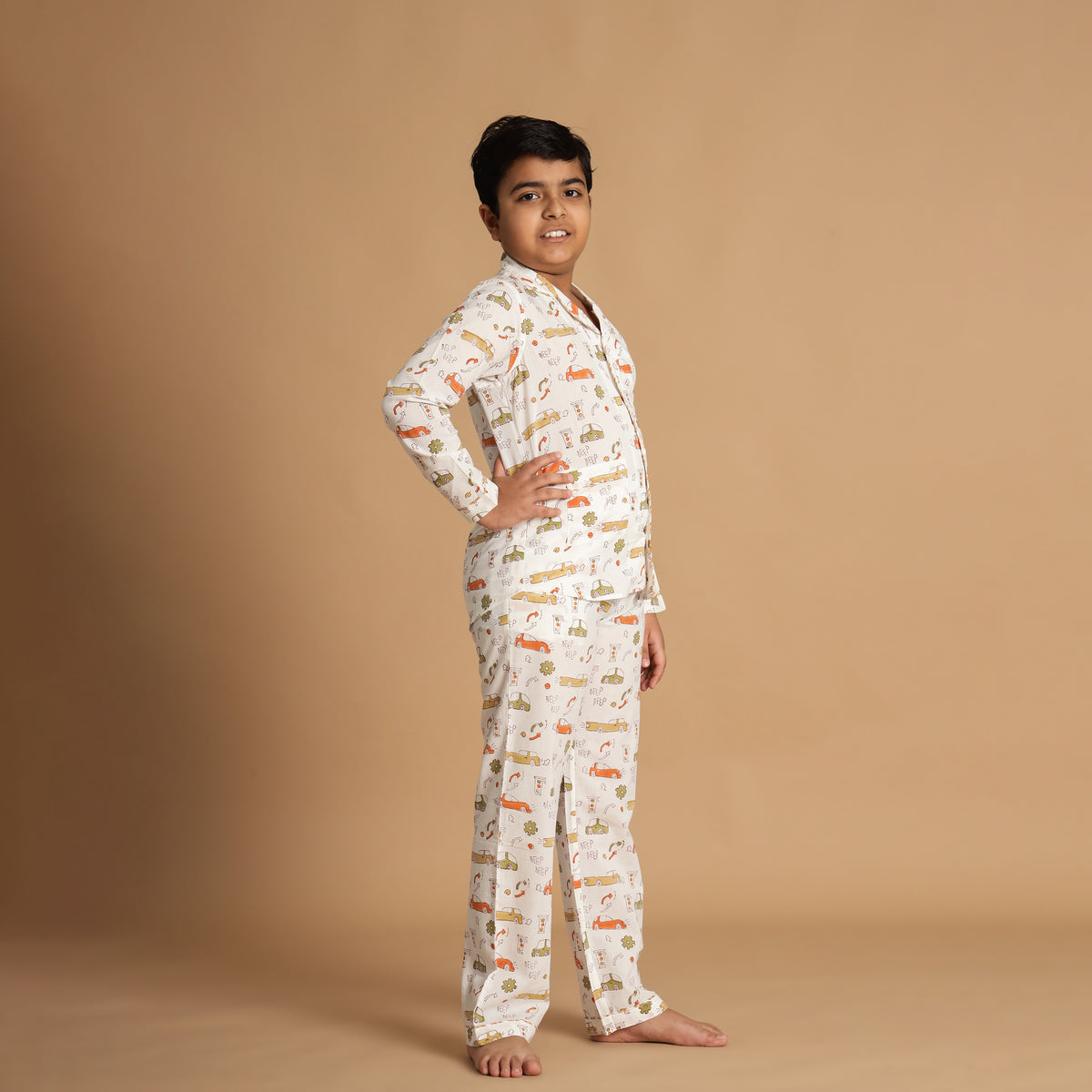 Animal Parade Design Hand Block Printed Cotton Night Suit for Boys
