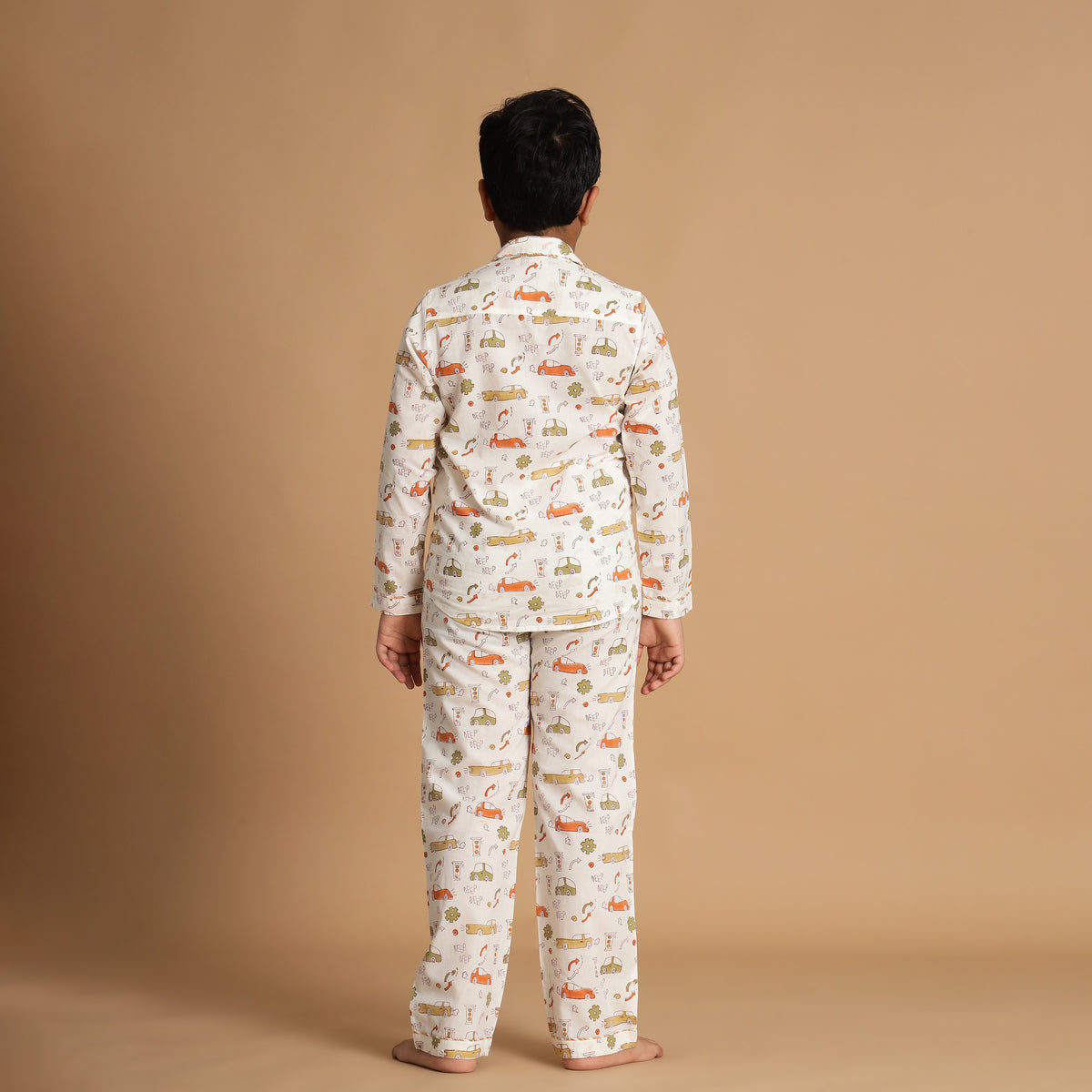 Animal Parade Design Hand Block Printed Cotton Night Suit for Boys
