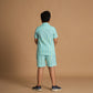 Aqua Stripe Design Hand Block Printed Cotton Half Sleeve Shirt for Boys