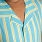 Aqua Stripe Design Hand Block Printed Cotton Half Sleeve Shirt for Boys