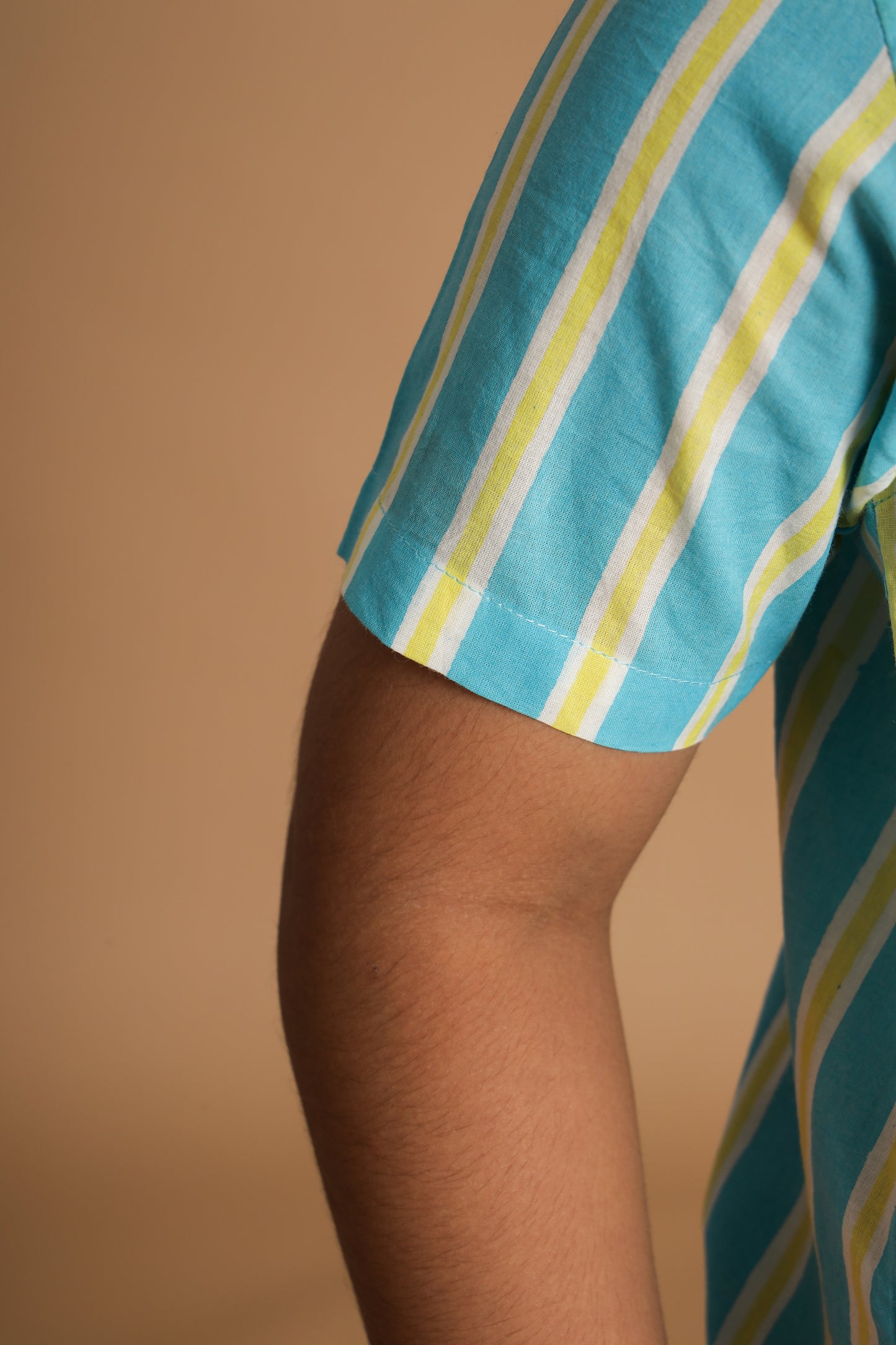 Aqua Stripe Design Hand Block Printed Cotton Half Sleeve Shirt for Boys