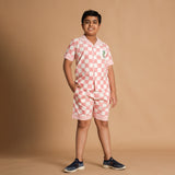 Candy Checks Design Hand Block Printed Cotton Half Sleeve Co-ord Set for Boys
