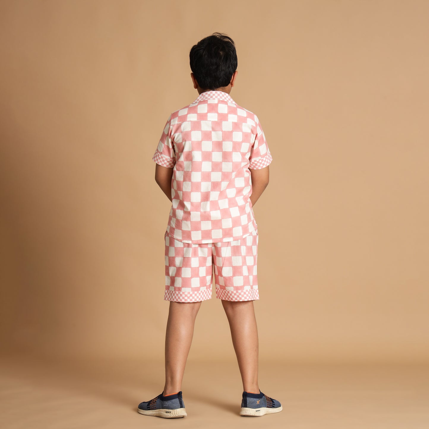 Candy Checks Design Hand Block Printed Cotton Half Sleeve Co-ord Set for Boys