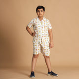 Suggested & Vintage Design Hand Block Printed Cotton Half Sleeve Co-ord Set for Boys