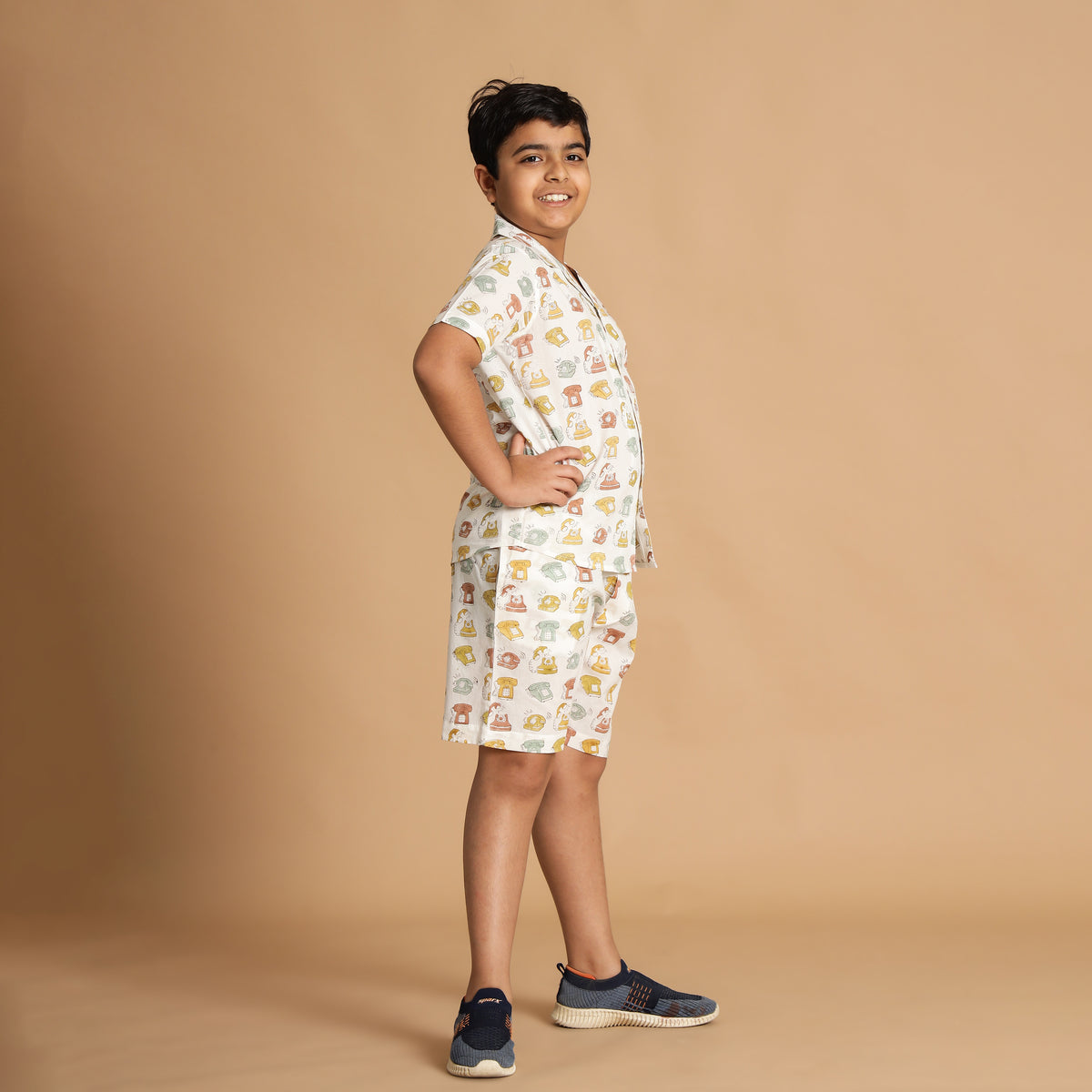 Suggested & Vintage Design Hand Block Printed Cotton Half Sleeve Co-ord Set for Boys