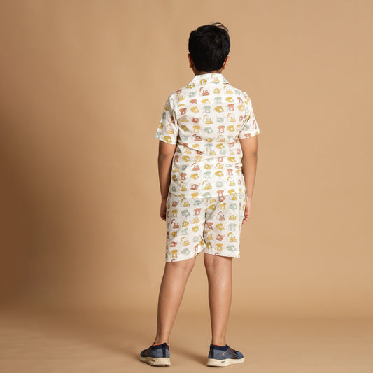 Suggested & Vintage Design Hand Block Printed Cotton Half Sleeve Co-ord Set for Boys