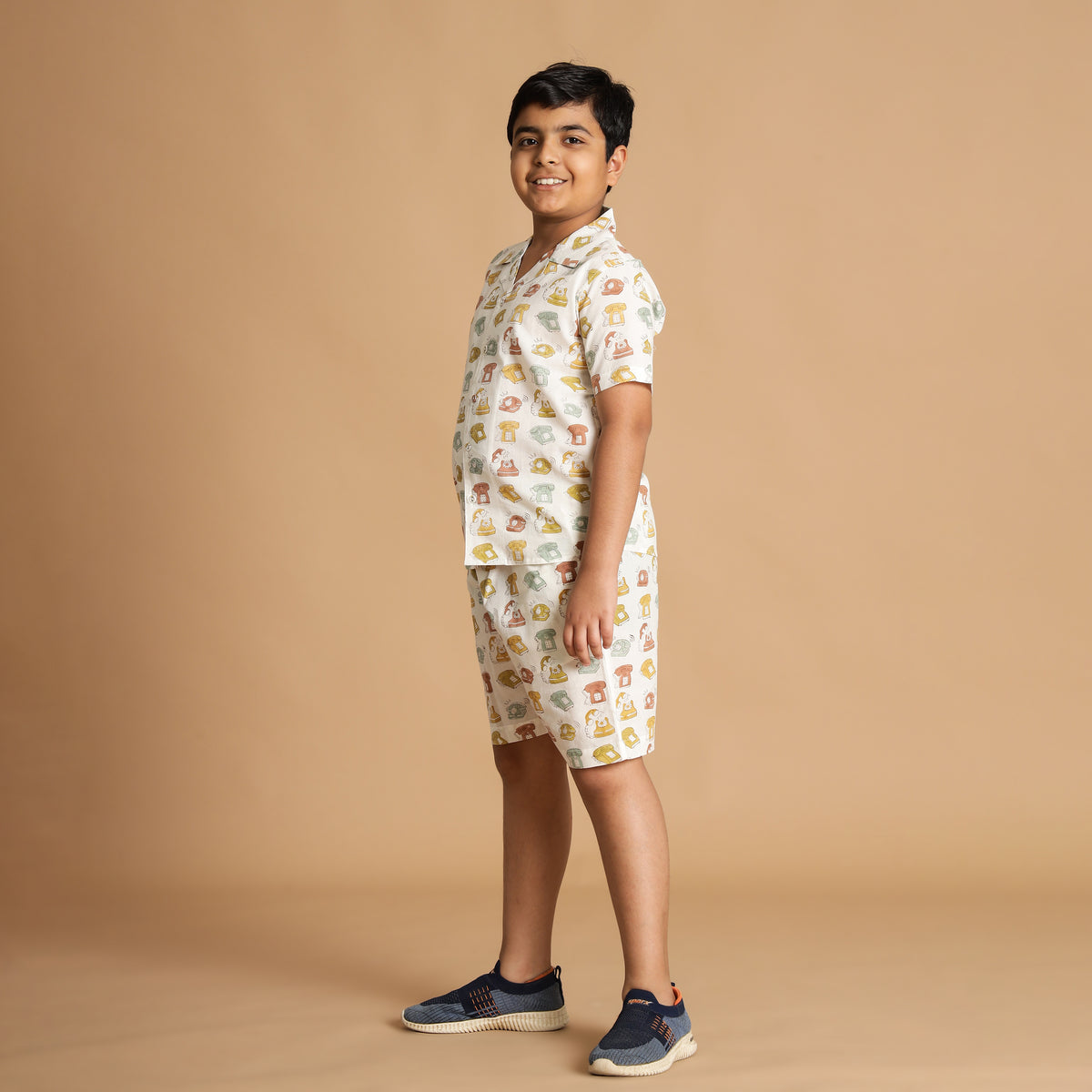 Suggested & Vintage Design Hand Block Printed Cotton Half Sleeve Co-ord Set for Boys