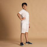 Cute Owl Design Hand Block Printed Cotton Half Sleeve Co-ord Set for Boys