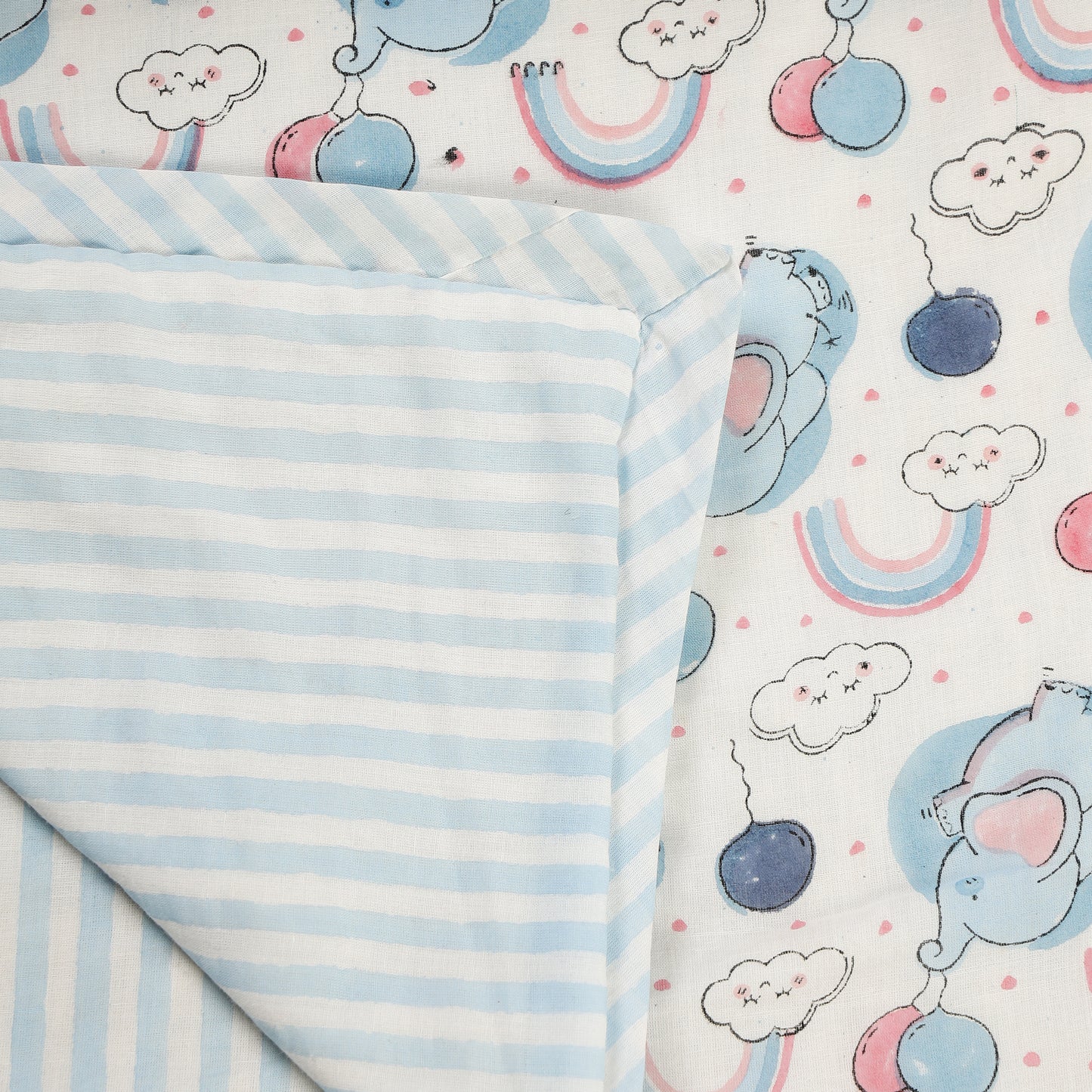 Dreamy Elephants Design Hand Block Printed Cotton Swaddle Blanket