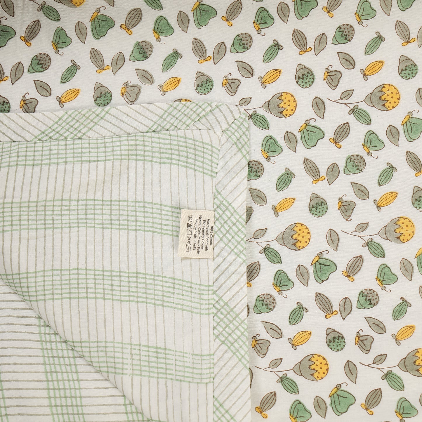 Green Meadow Design Hand Block Printed Cotton Swaddle Blanket