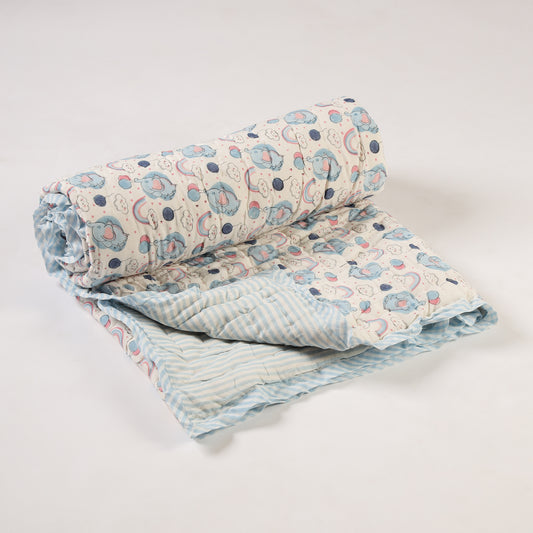 Rainbow Elephants Design Hand Block Printed Cotton Swaddle Blanket