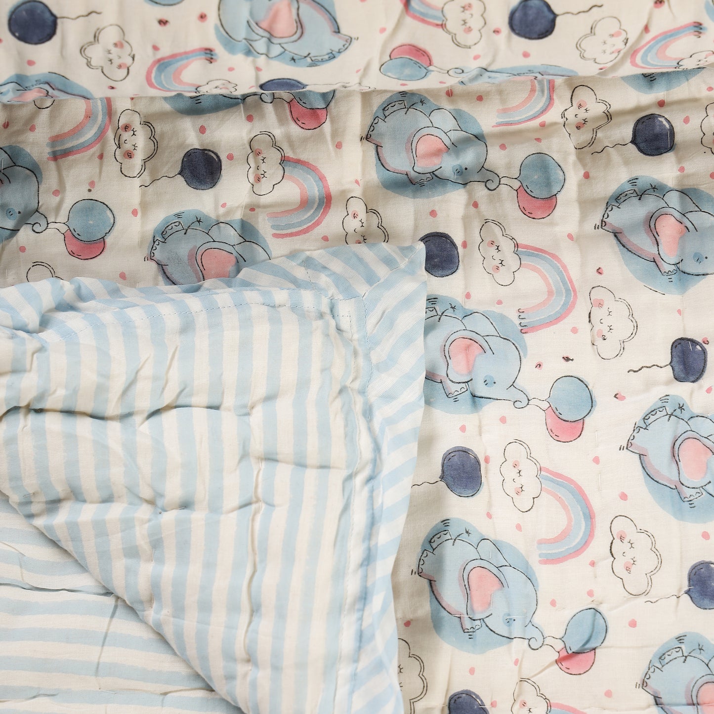 Rainbow Elephants Design Hand Block Printed Cotton Swaddle Blanket