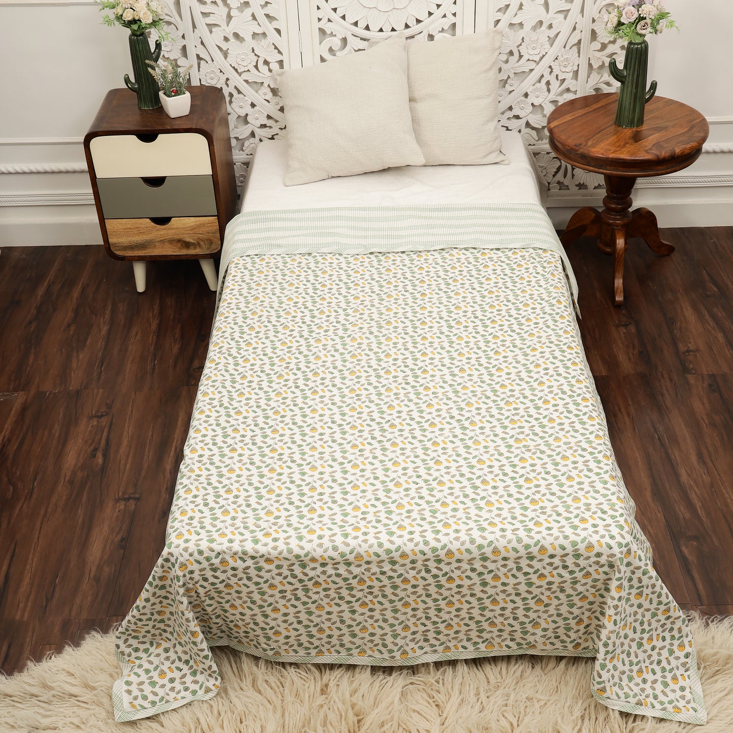 Green Meadow Design Hand Block Printed Cotton Swaddle Blanket