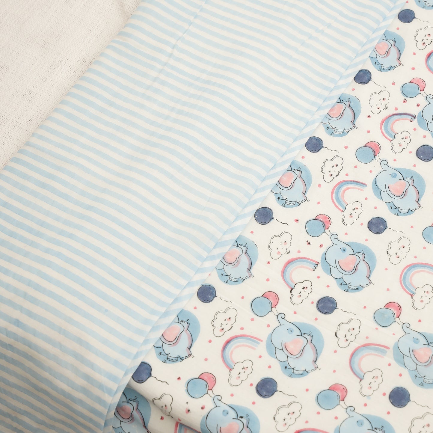 Dreamy Elephants Design Hand Block Printed Cotton Swaddle Blanket
