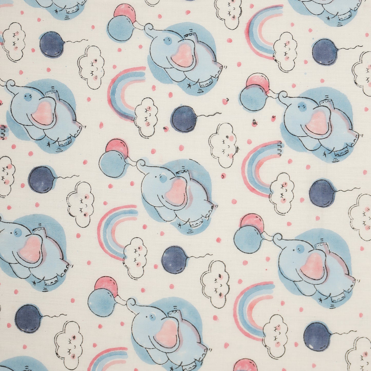 Dreamy Elephants Design Hand Block Printed Cotton Swaddle Blanket