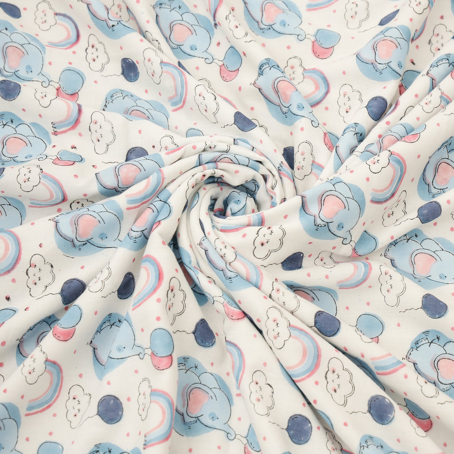 Dreamy Elephants Design Hand Block Printed Cotton Swaddle Blanket
